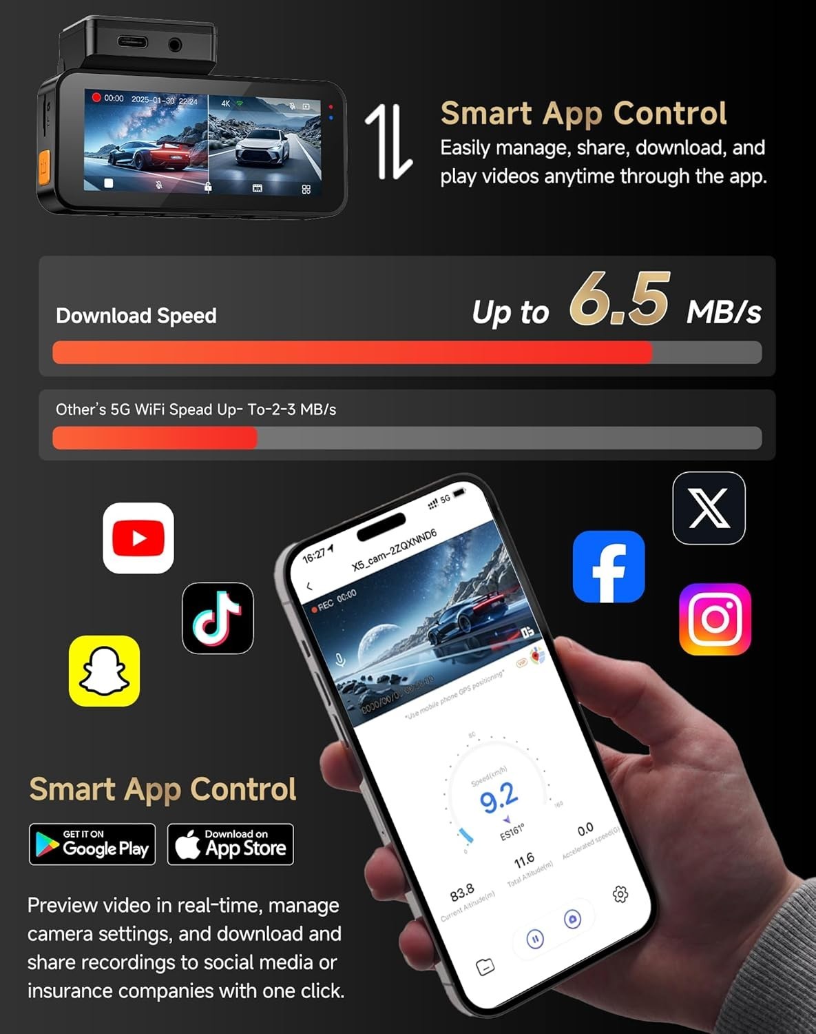 Dash Cam Front and Rear: 4K+2.5K Dash Camera for Cars with Touch Screen 3.39”