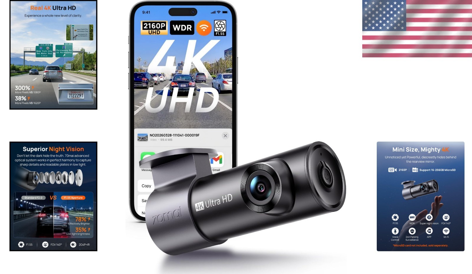 M310 Plus 4K Dash Cam with 140° Wide Angle & Night Vision for Superior Safety