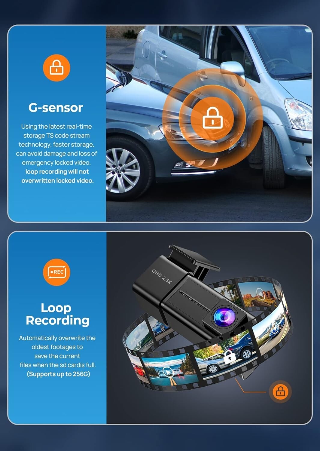 E-YEEGER 2.5k 1440P WiFi Dashcams,Dash Camera with APP, 32 GB SD,Night Vision