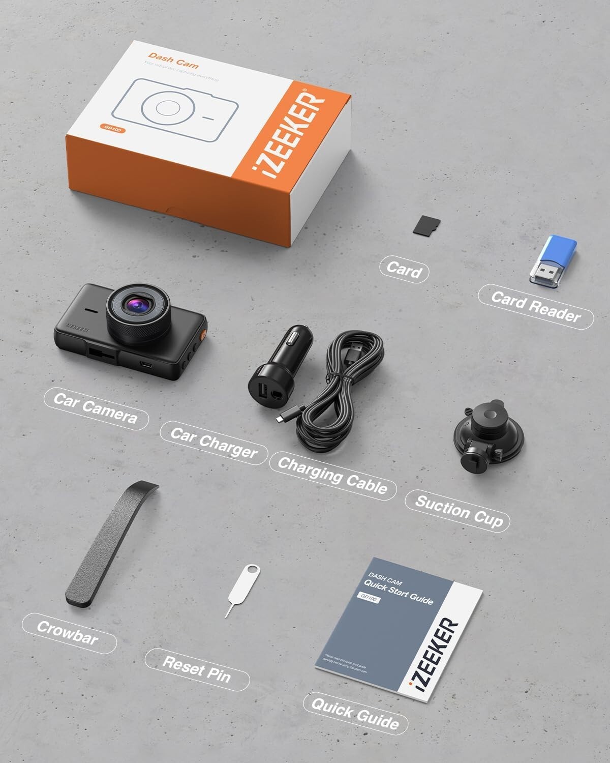 Wide Angle 2.5K QHD Dash Cam With Night Vision, Detachable Charger & 24H Mode