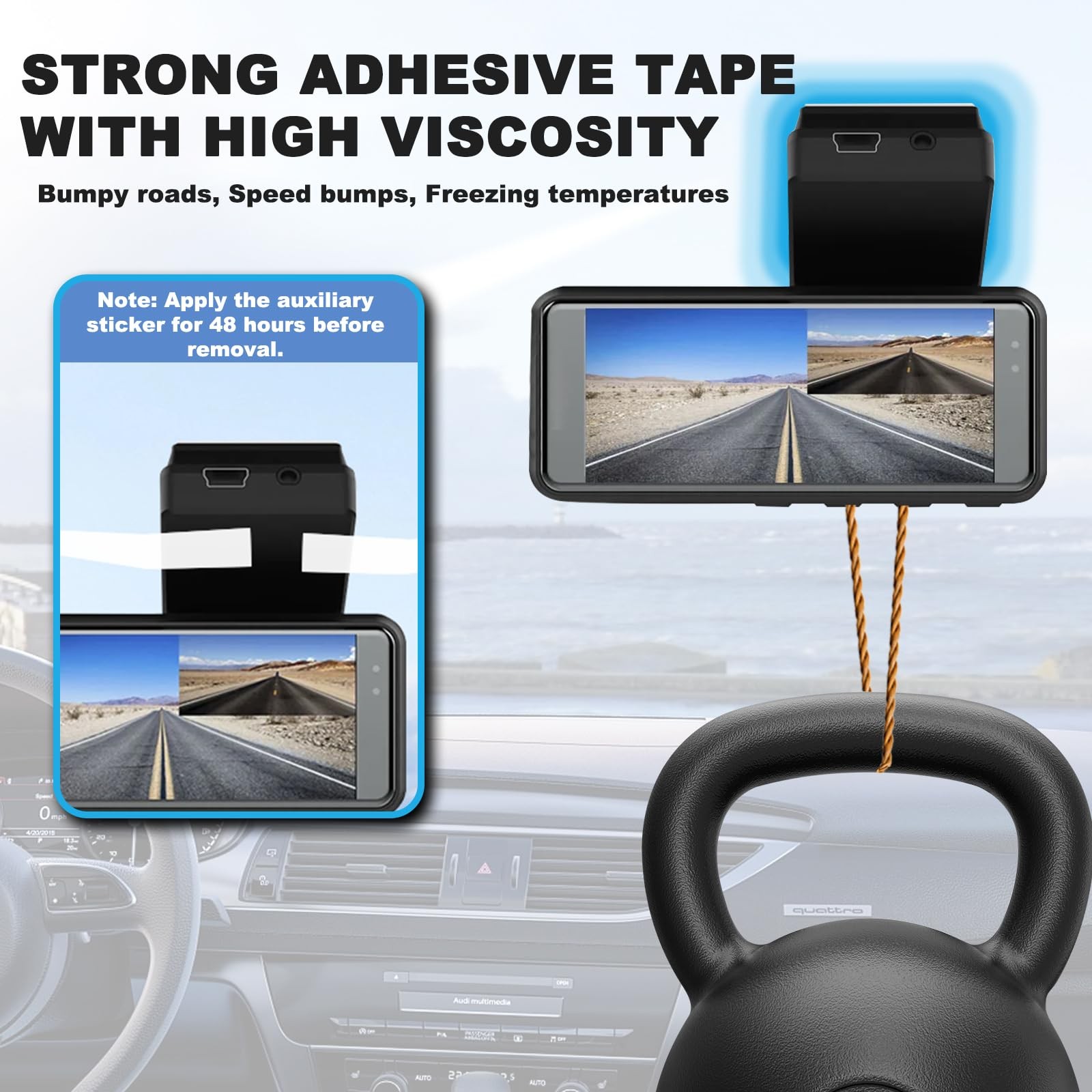 Adhesive Pad 4Pcs 2.83″ Square for Dash Cam Windshield Car Mount Suction Cup