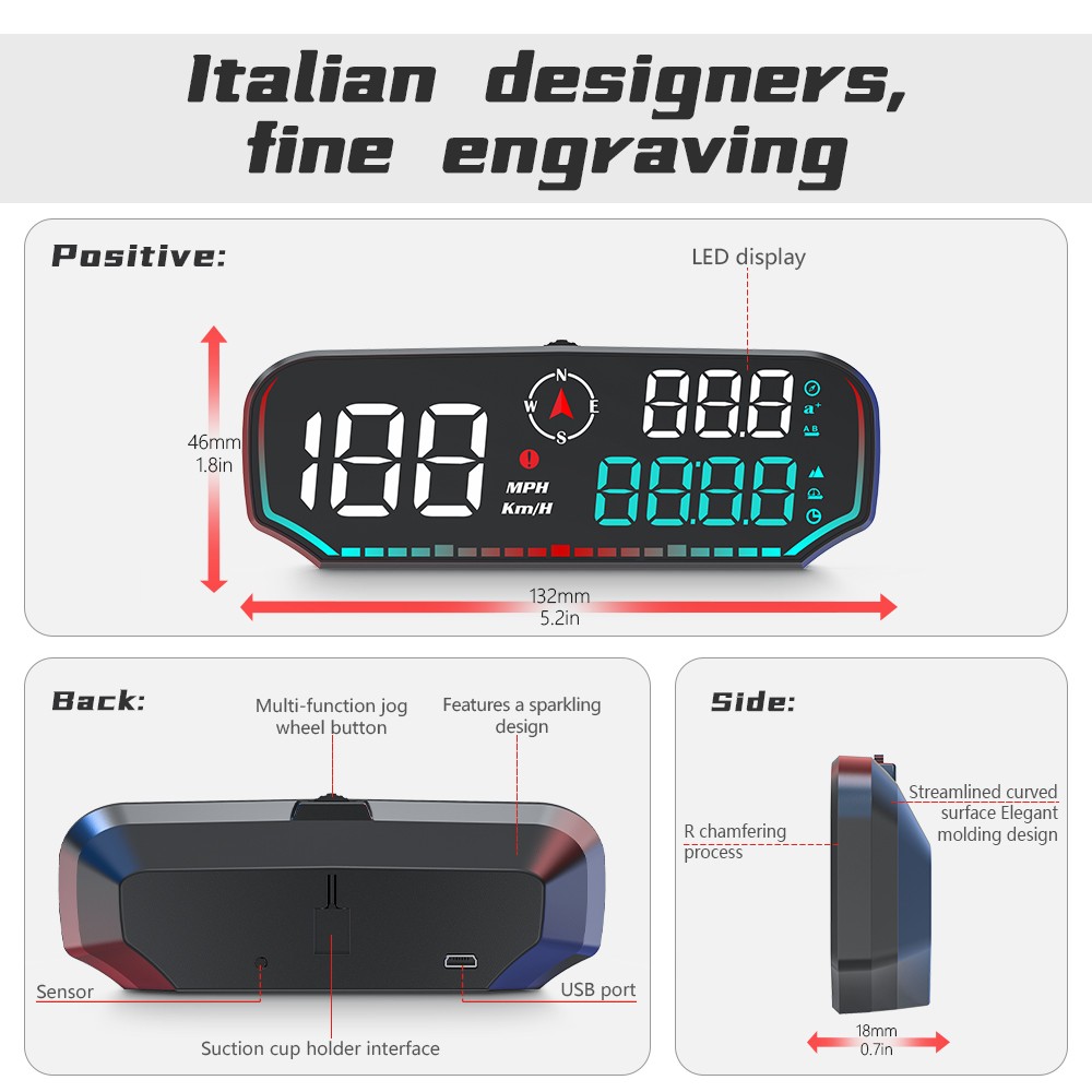 GPS Speedometer HUD – LCD Display with Over-Speed and Fatigue Driving Alerts.