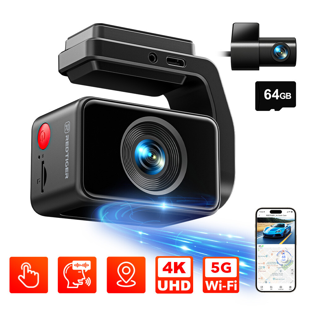 REDTIGER 5.8GHz WiFi Dash Cam Front and Rear 4K Dash Camera, 2″ Touch Screen(A4)