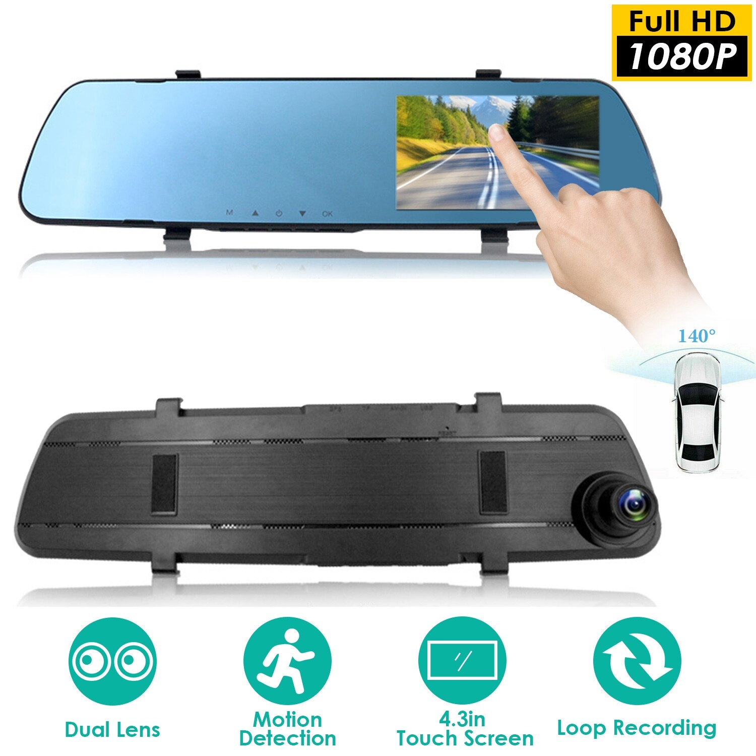 4.3″ Backup Camera Mirror Dual Lens G-sensor Dash Cam Front Rear View Reverse