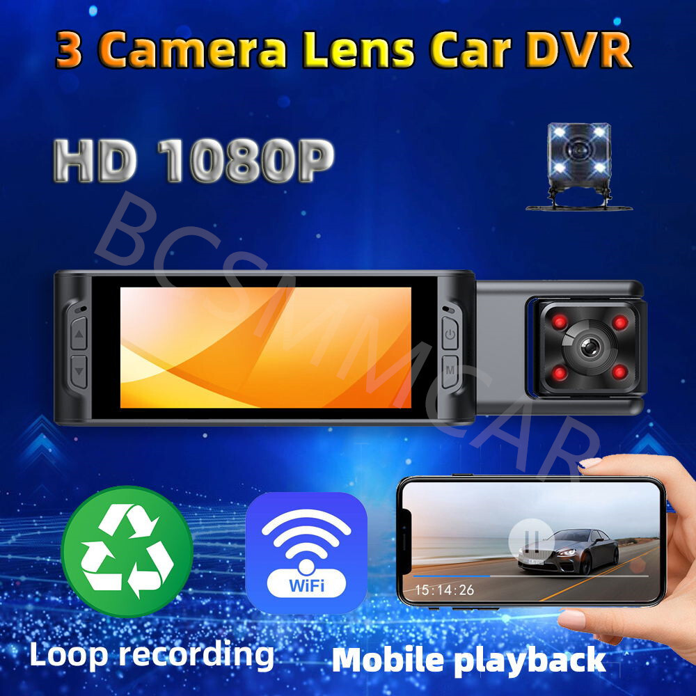 1080P HD Dash Cam Car DVR Camera 3 Channel Mini Driving Recorder Wifi G-sensor