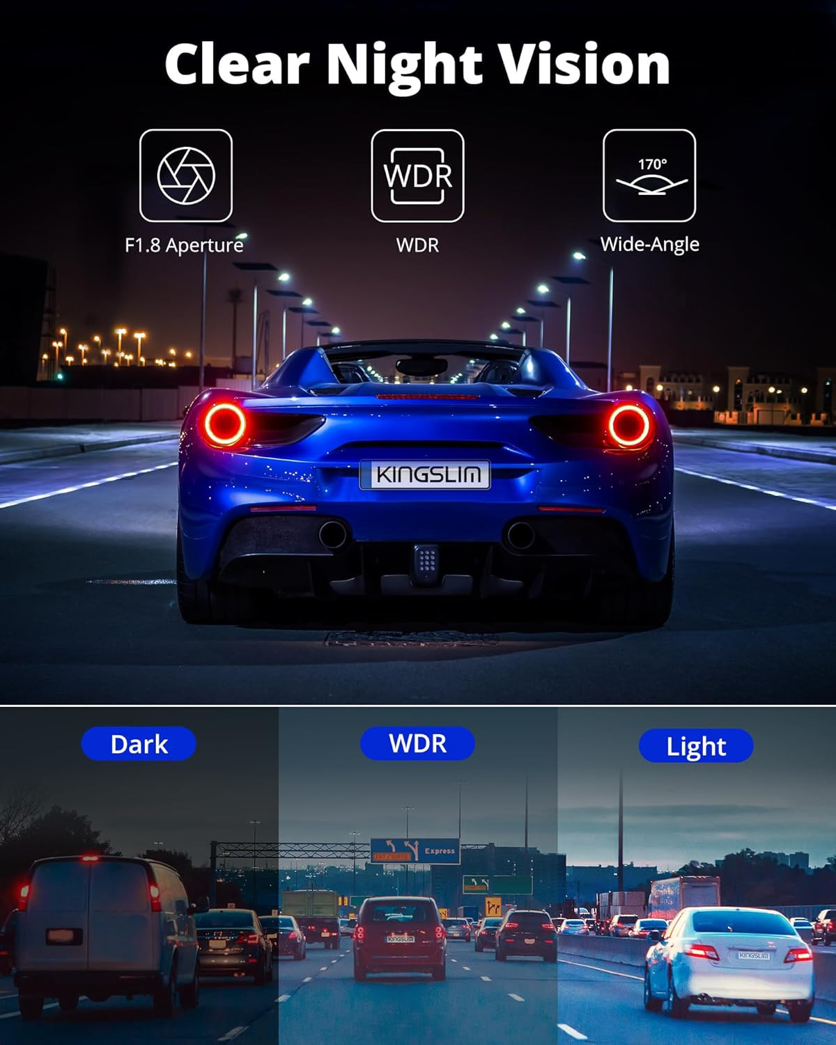 Wireless Dash Cam Front and Rear 2K, Wifi APP Dash Camera for Cars with 1.5” Sc