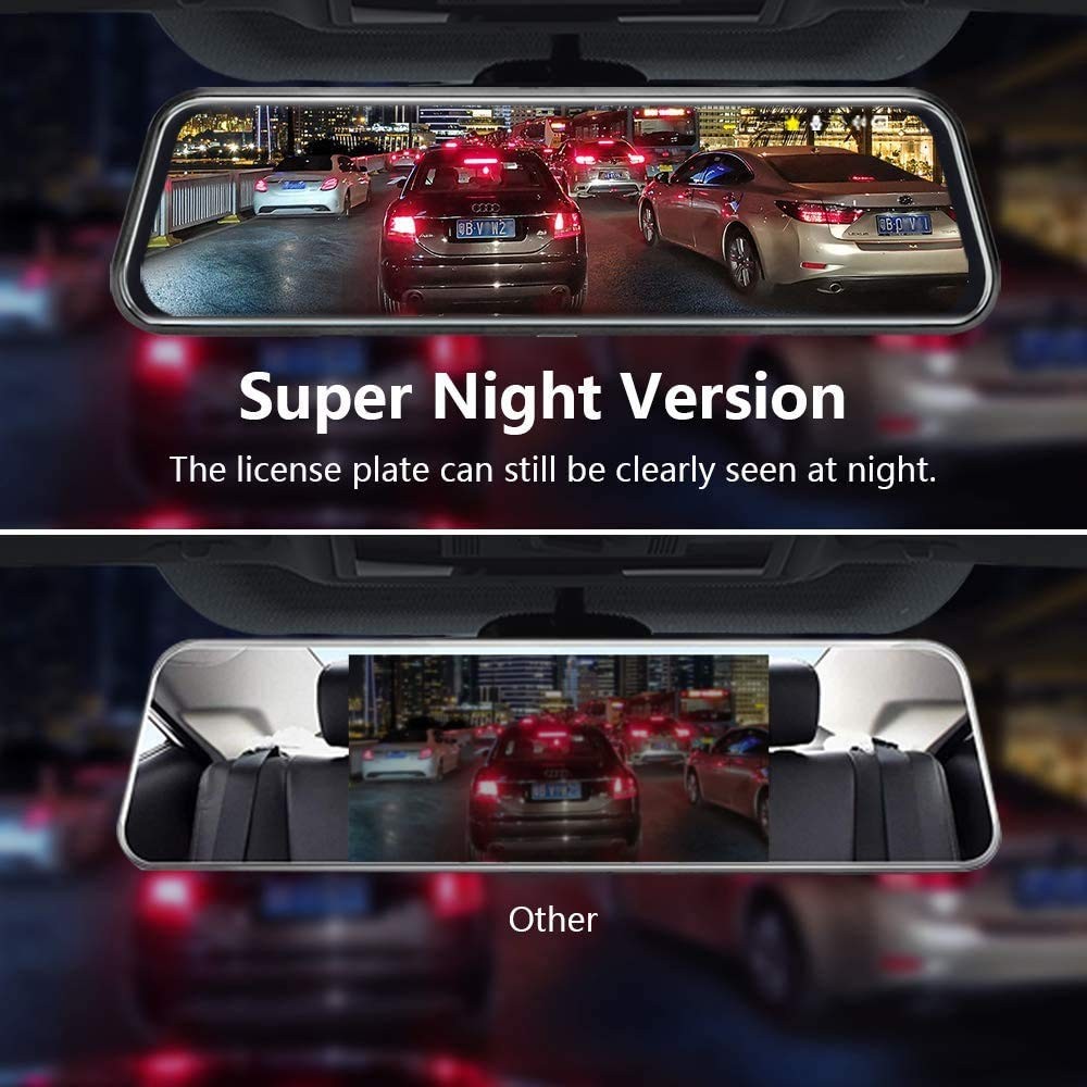 10” Mirror Dash Cam Night Vision 1080P FHD Full Touch Screen Front and Rear …