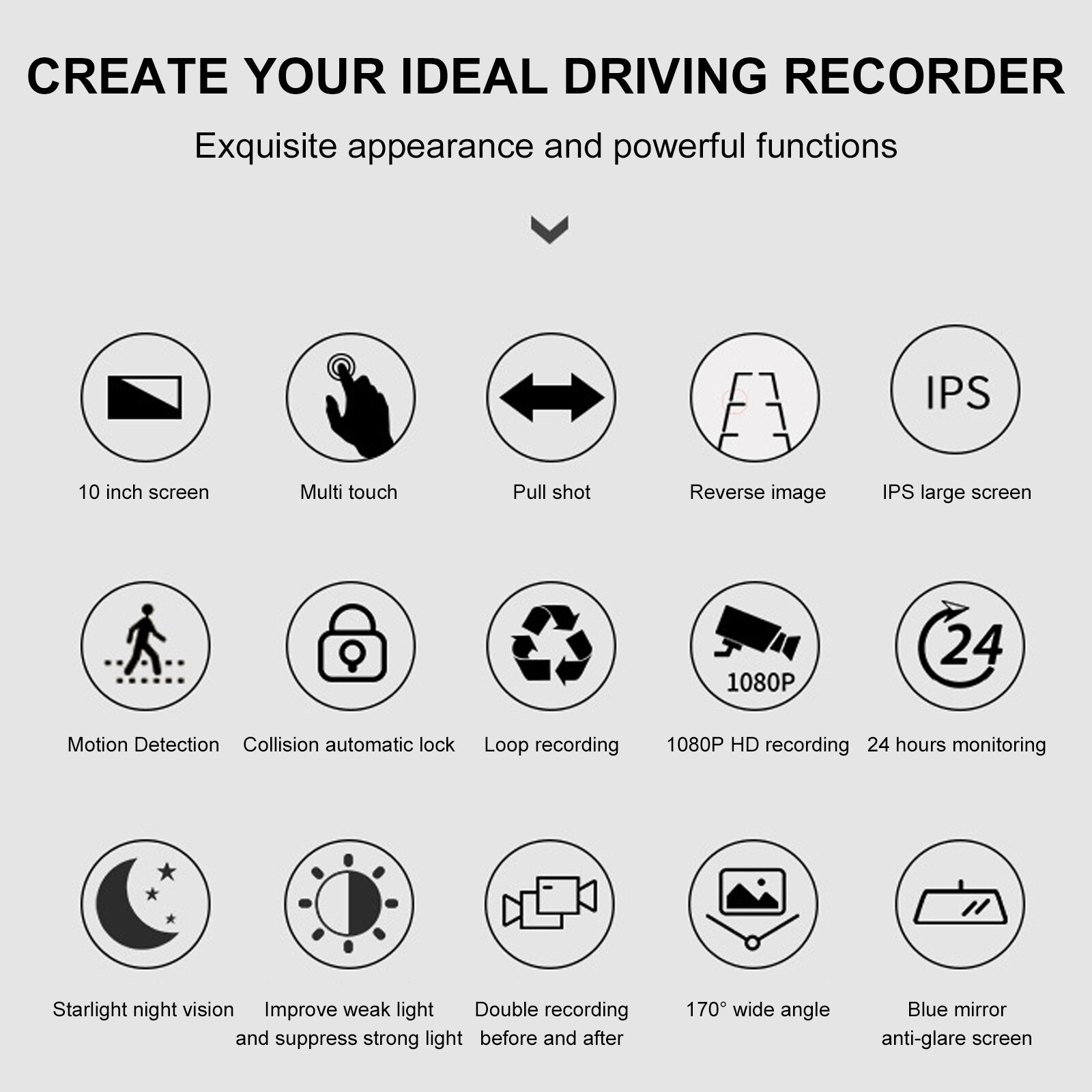 4K 10″ Dual Dash Cam Car Rear Mirror View Backup Dual Camera Night Vision IPS