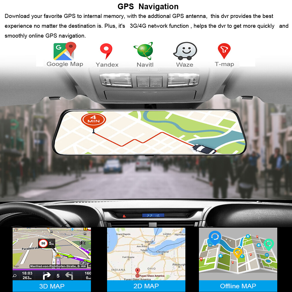 12″ touch screen rearview mirror Andriod 8.1 ADAS car dash cam reversing camera