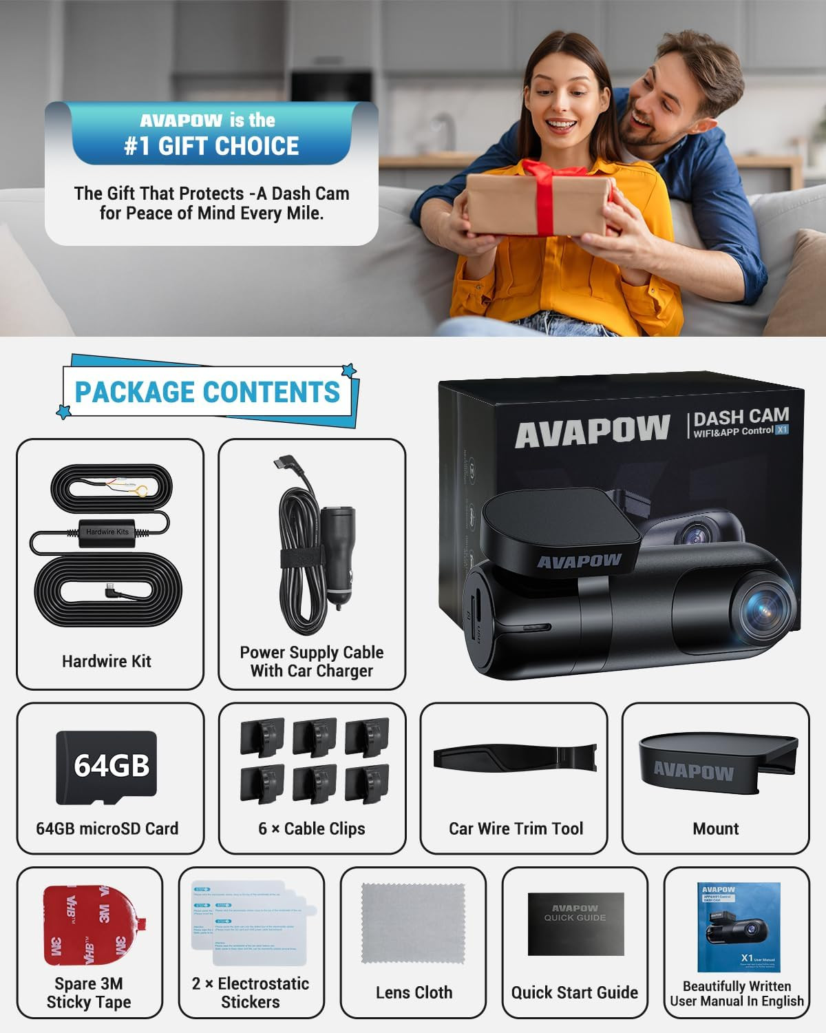 4K Dash Cam Front for Cars | Free Hardwire Kit & 64GB SD Card Included, Wifi 6,