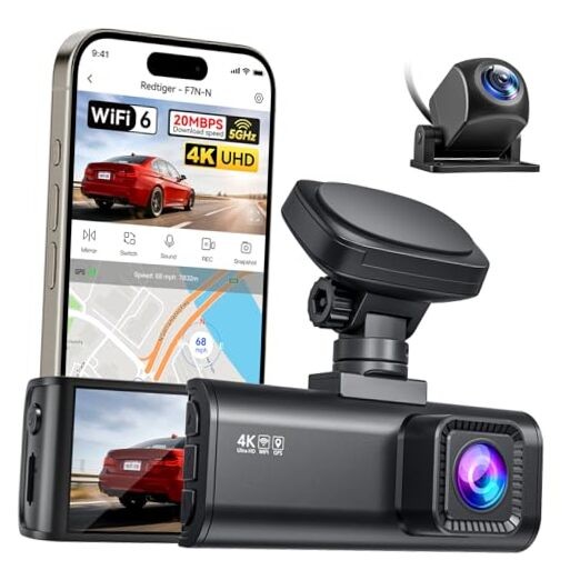 F7N-N 4K Front and Rear Dash Cam, 5.8GHz WiFi-20 MB/s Fast F7N-NO Card