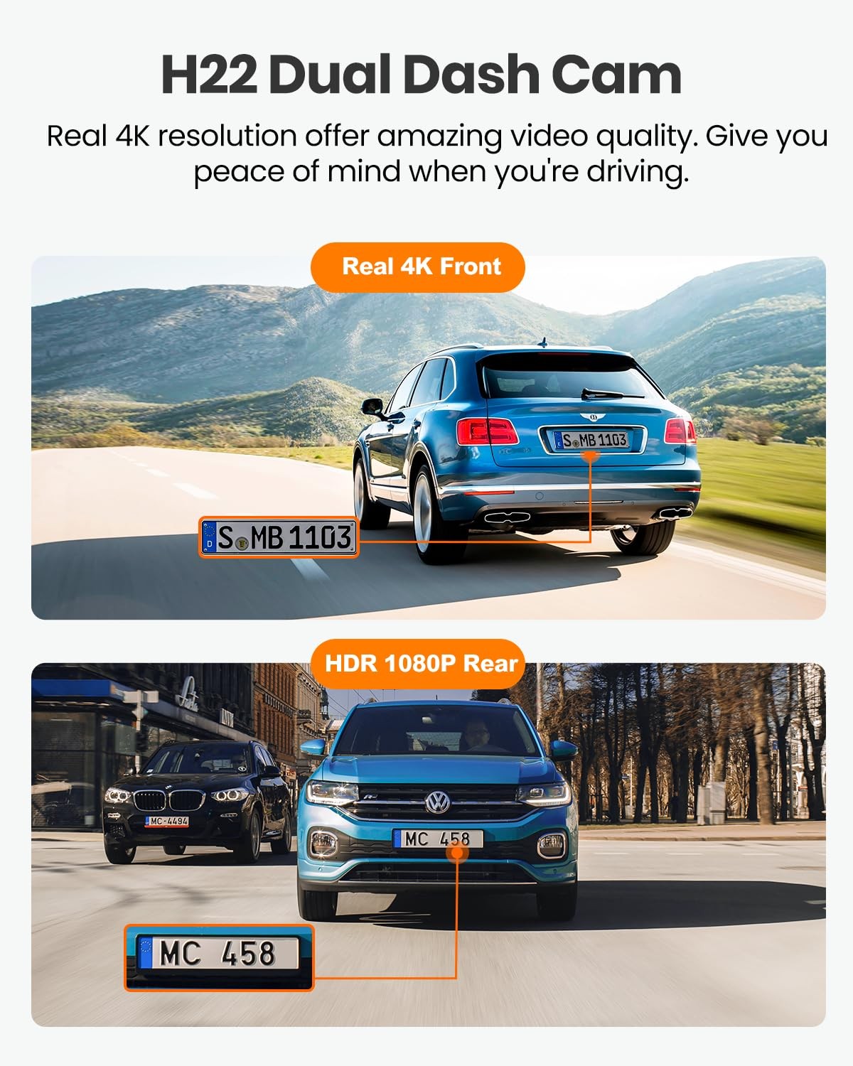 4K Dash Cam Front and Rear, Built-in WiFi GPS, 3″ IPS Screen, HDR Night Visio…