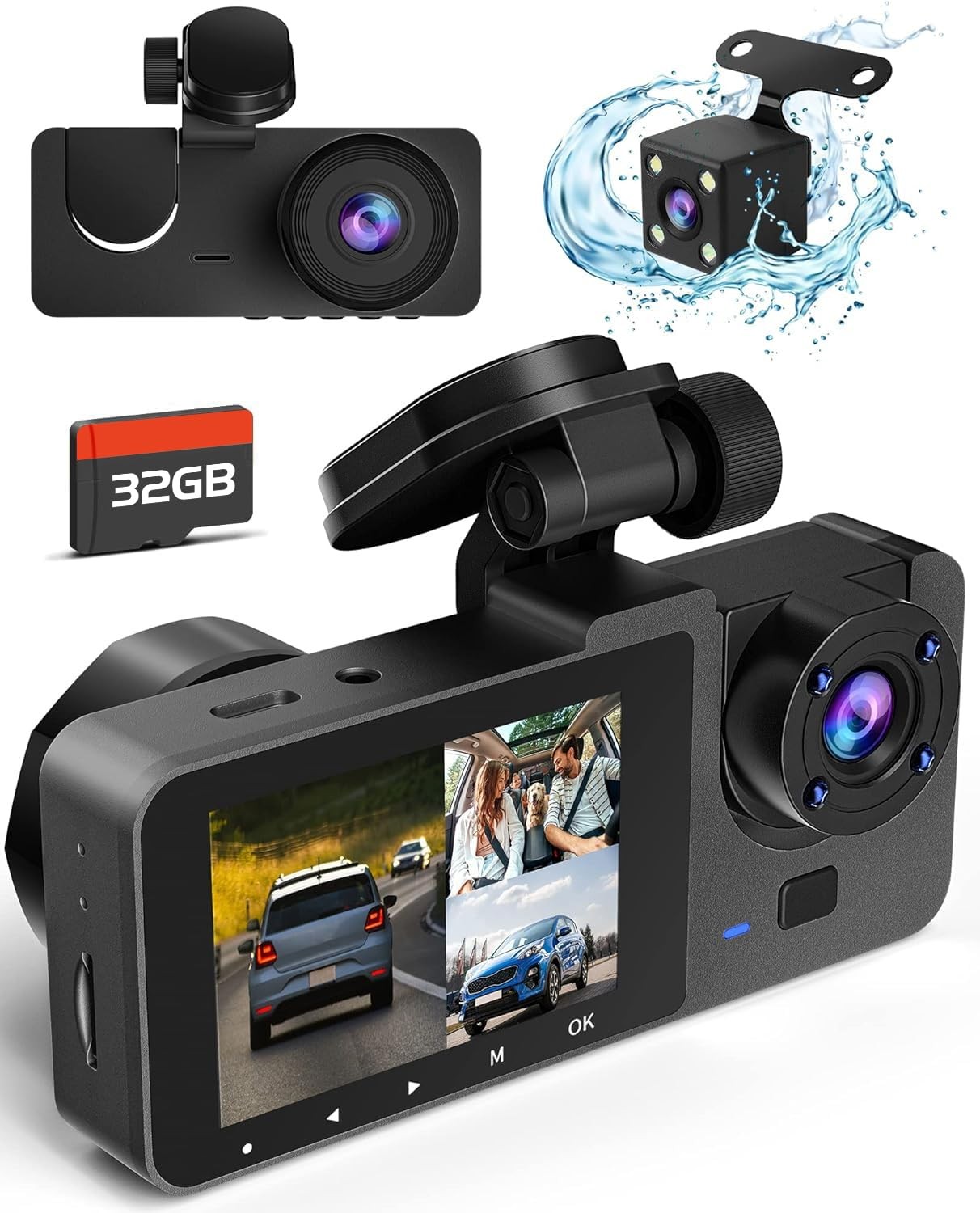 Dash Camera for Cars 4K Full UHD Front Rear 32GB Card Super Night Vision