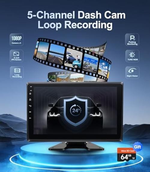 5-Channel 1080P Backup Camera Dash Cam for Truck/RV/Trailer/Bus/Cars | Android