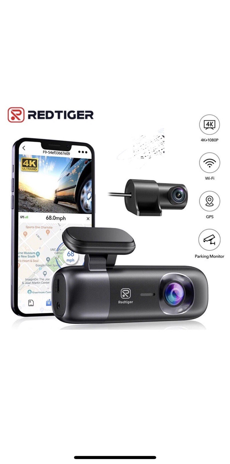 REDTIGER F9 4K Dash Cam Front Rear Dash Camera WiFi GPS