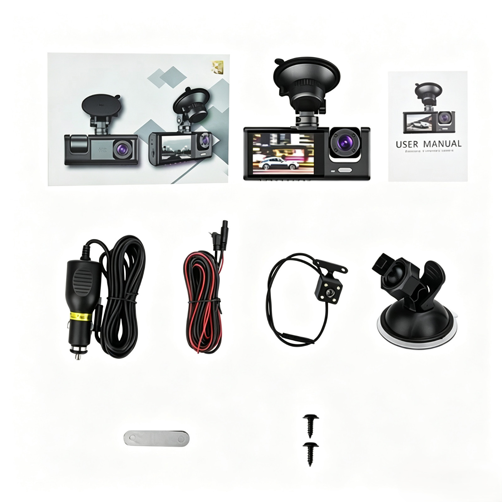 Dash Cam HD 1080P Front Rear Inside Triple Lens Car Recorder with G-Sensor Night