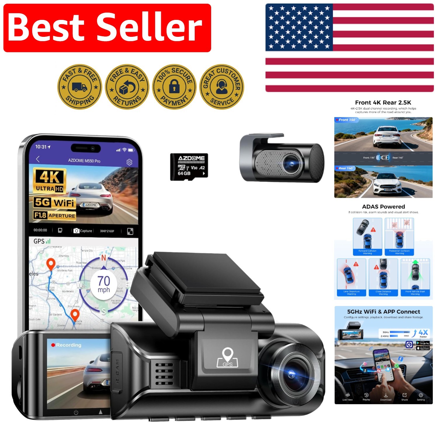 Advanced M550 Pro 2CH Dash Cam with GPS, Night Vision & 5G WiFi Connectivity