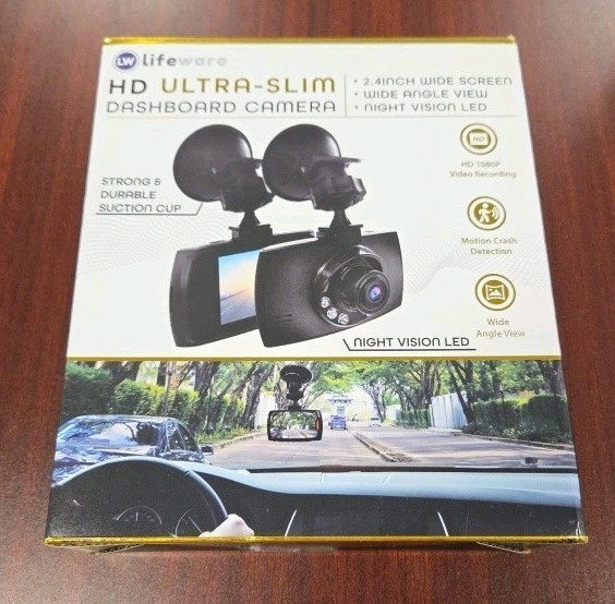Lifeware HD Ultra-Slim 1080p Car Dash Cam 2.4″ Screen Night Vision LED NEW