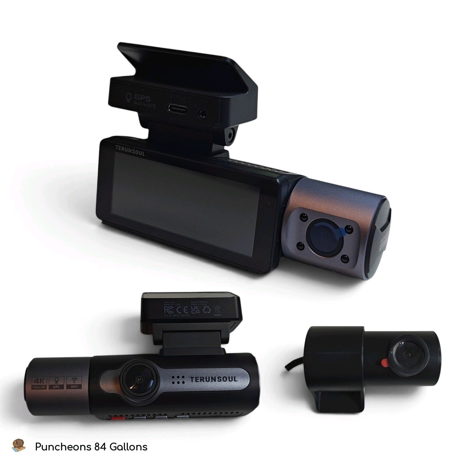 TERUNSOUL FW983A 4K 5.8GHz WiFi Dash Cam Front and Rear with 3.16″ IPS & GPS