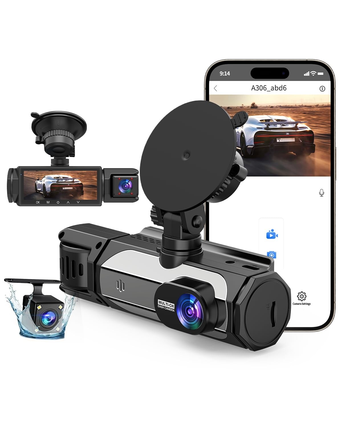 Dash Cam Front and Rear, 1080P Dash Camera for Cars, 3 Channel Car Camera Fro…