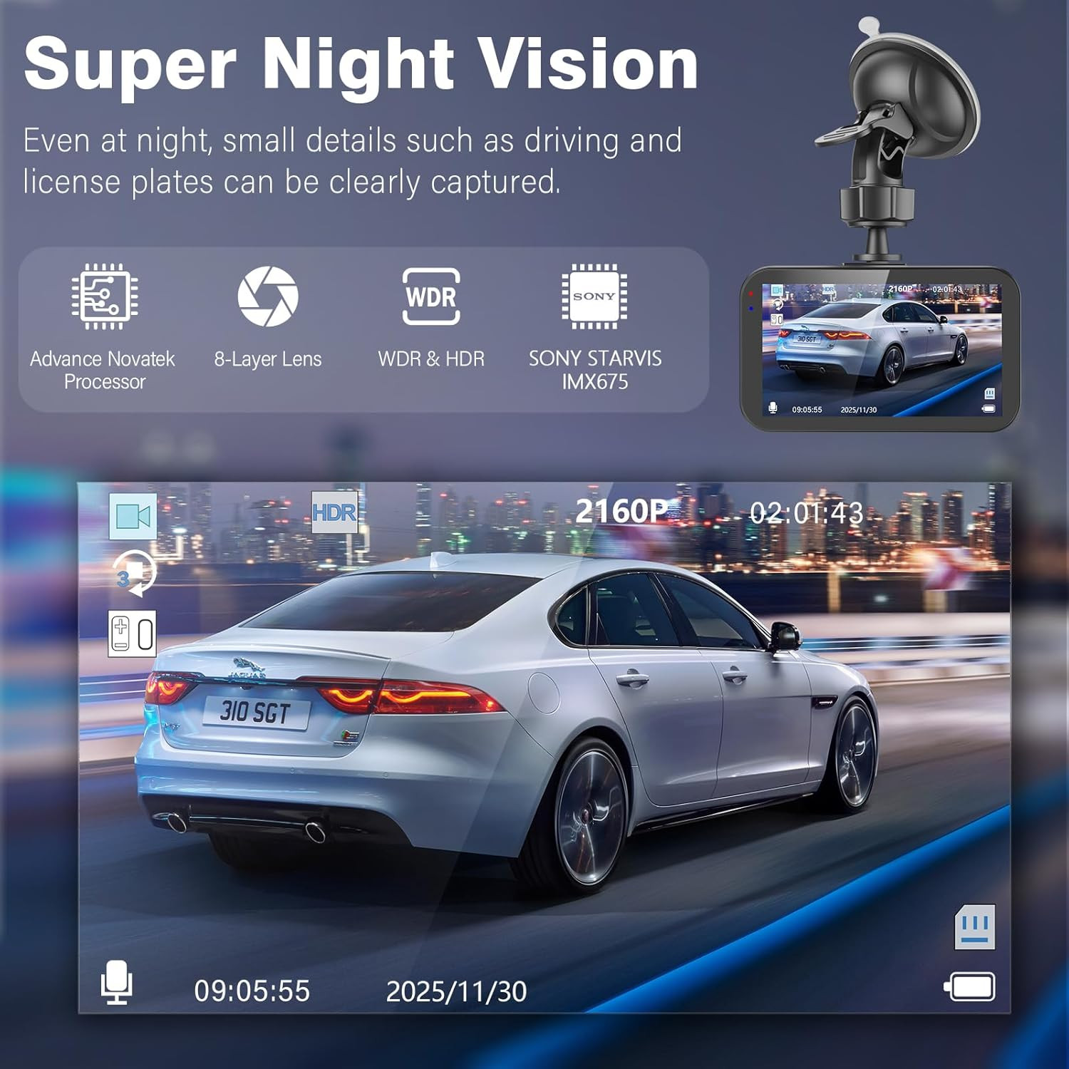 4K+2.5K Dash Cam Front and Rear,Free 64G SD Card,2160P+1600P UHD Dual Dash Camer
