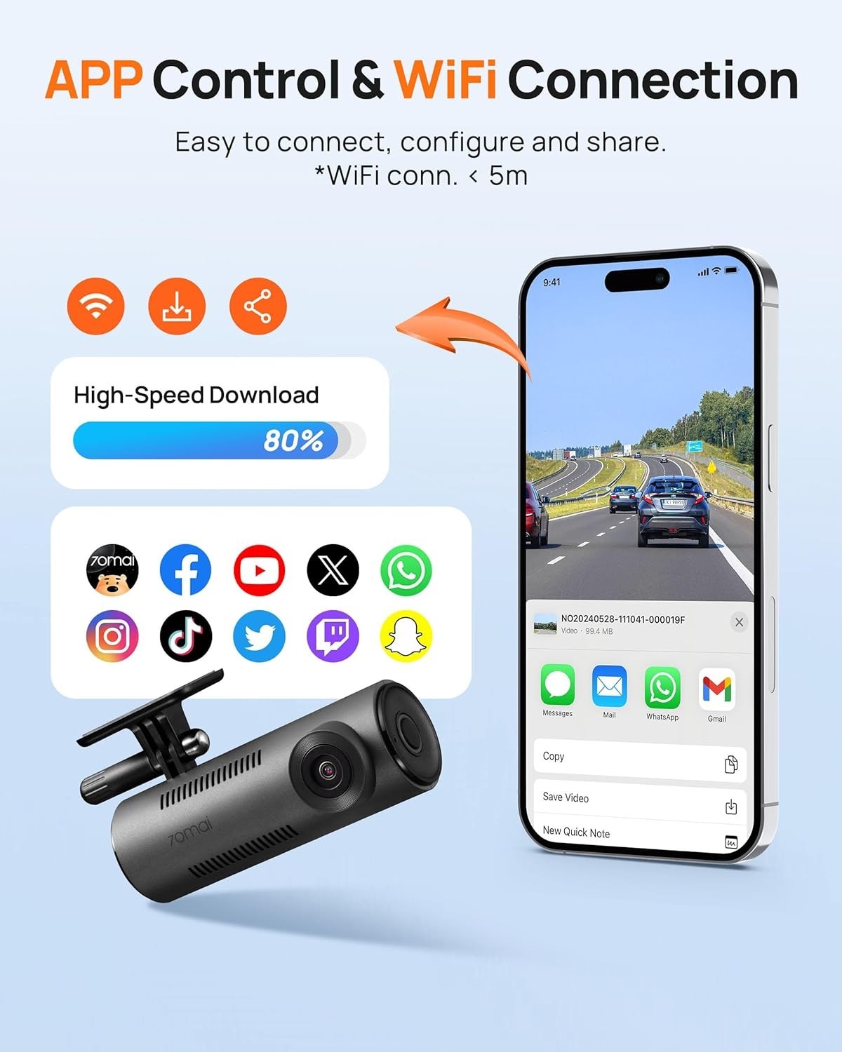 High-Resolution Dash Cam for Cars – 1296P QHD, WiFi, Voice Control & Time-Lapse