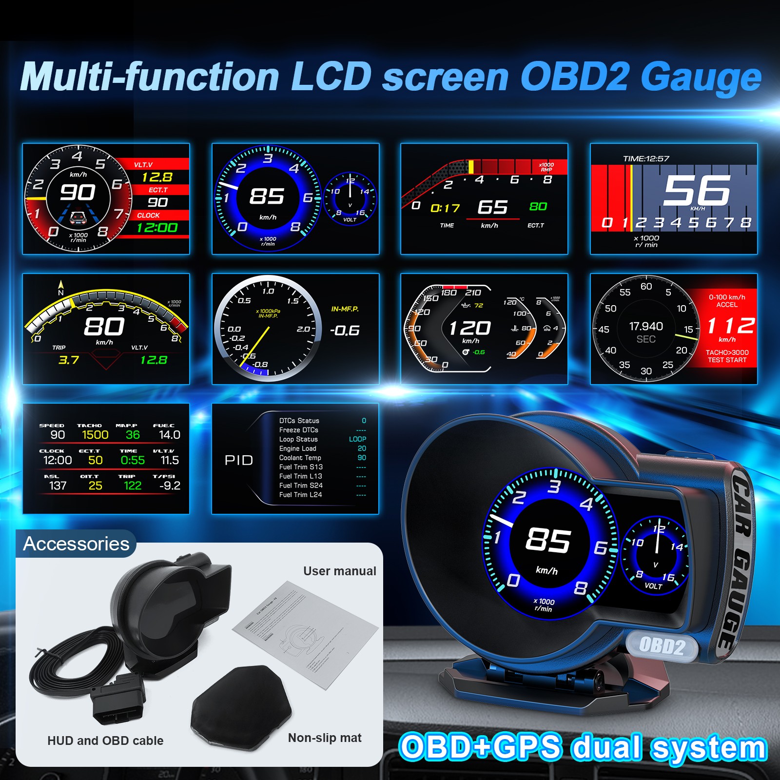 OBD-II HUD Head Up Display Car Alarm System For RPM Speedometer Features