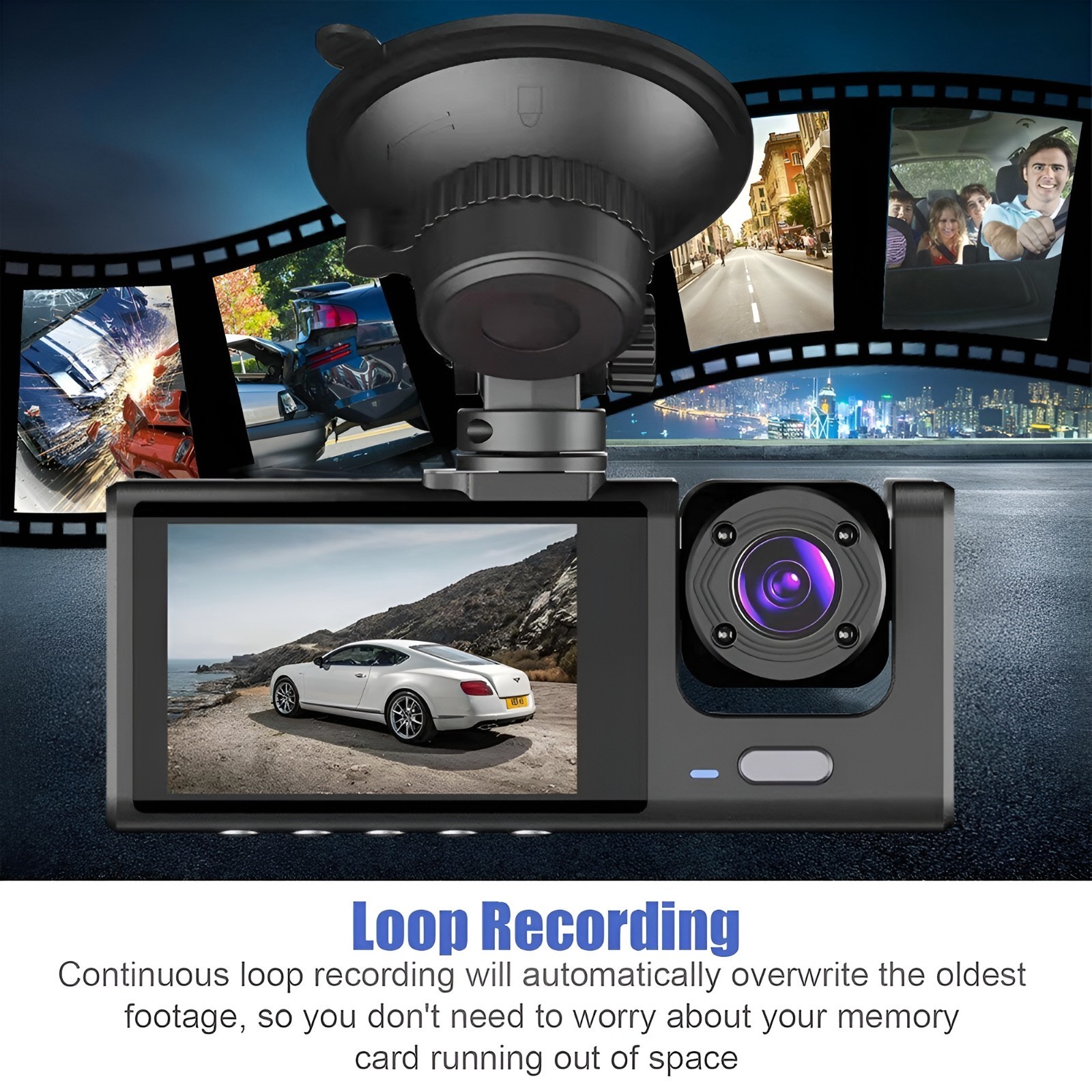 Dash Cam Front Rear Inside 1080P Dash Camera 3 channels Night Vision G-Sensor