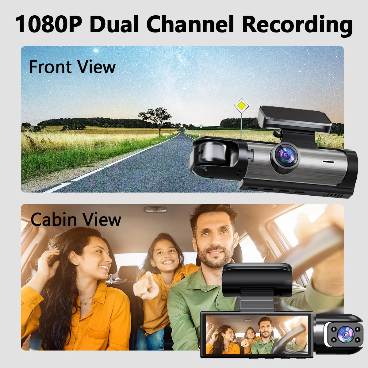1080P Dual Camera Dash Cam – 3.16 Inch IPS Screen, IR Night Vision – No Card
