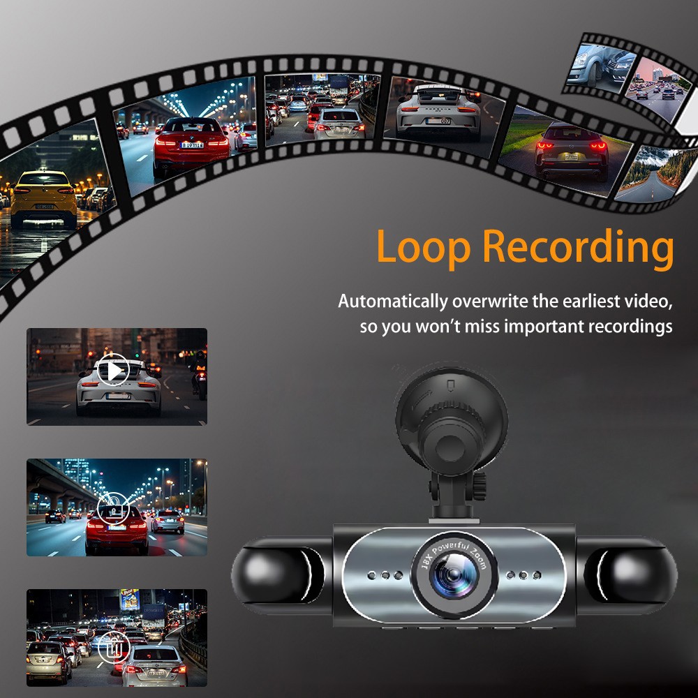 360° 4 Channel HD 1080P Car Dash Cam Front and Rear Inside Left Right + Camera