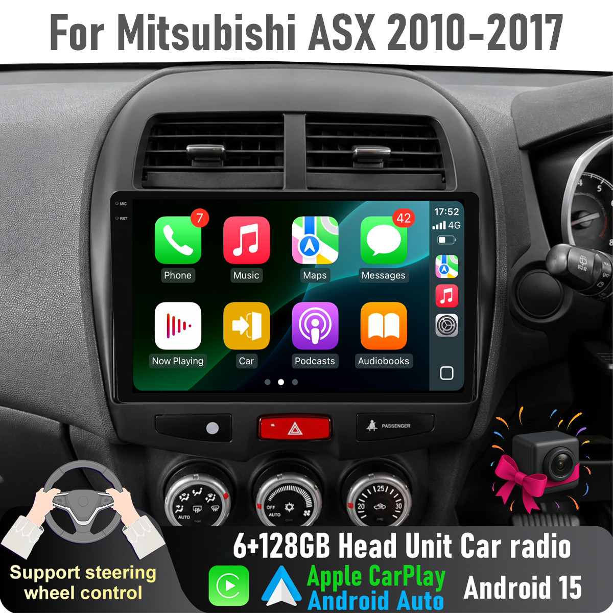 10” Apple CarPlay Auto 6+128GB Head Unit Car radio For Mitsubishi ASX 2010-2017