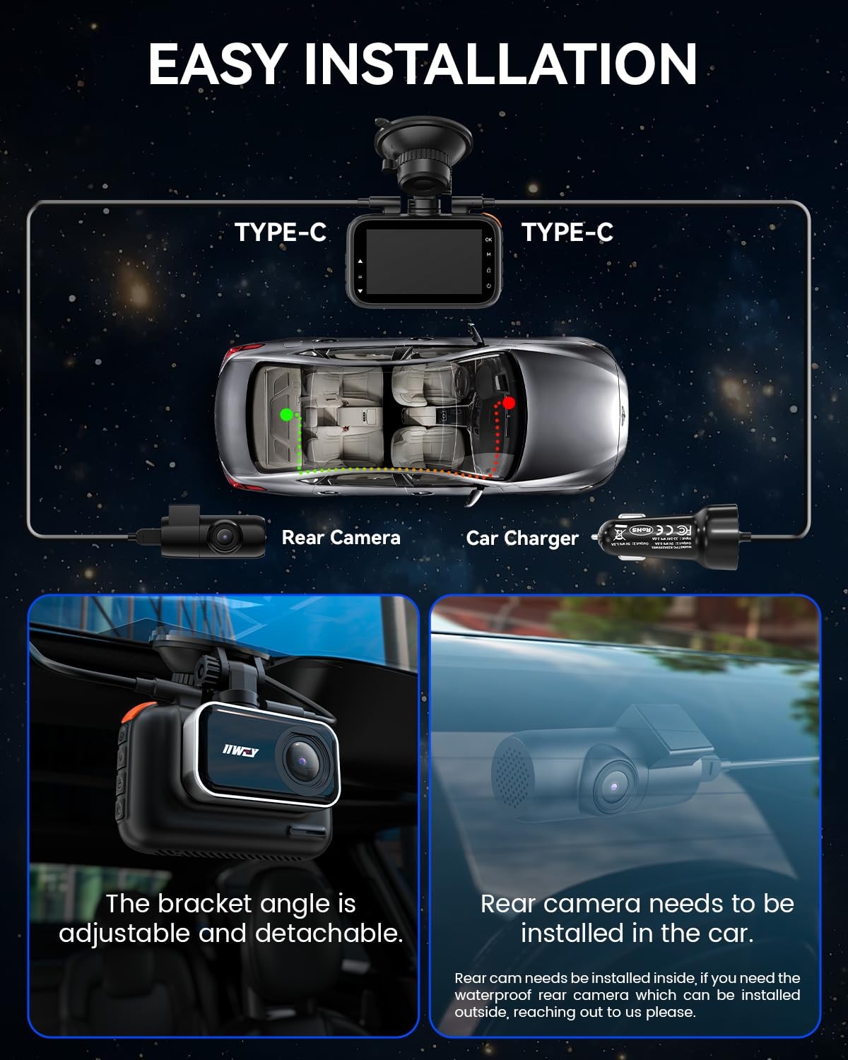 4K+4K Dash Cam Front and Rear, 5G Wi-Fi 64GB SD Card Included, STARVIS Dash C…