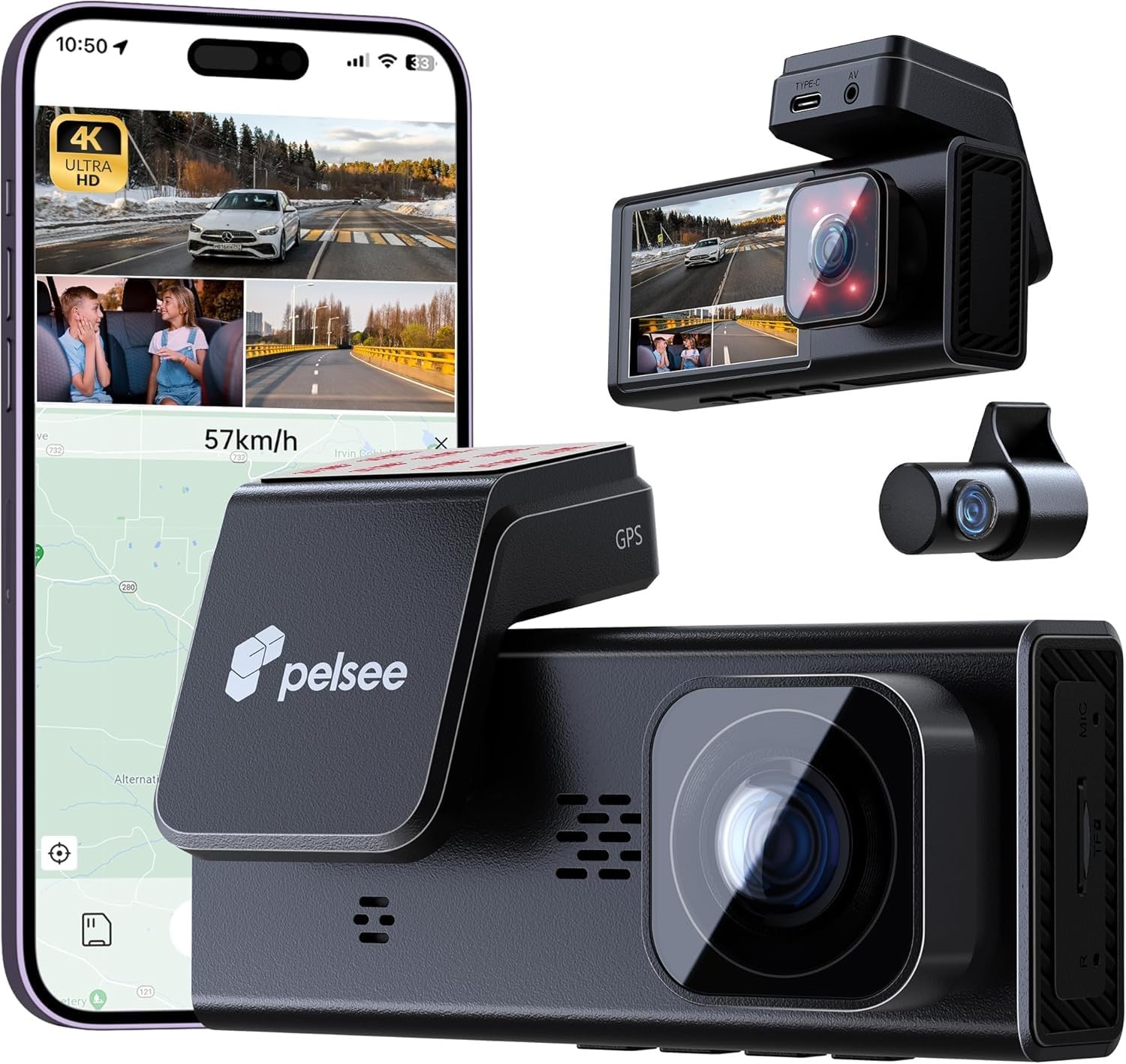 4K 3 Channel Dash Cam Front and Rear Inside, Dash Camera for Cars, 4K+1080P+1…