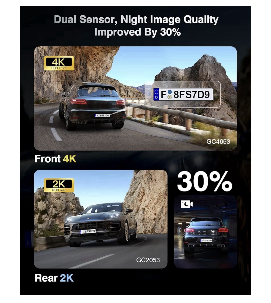 4K+2K Dash Cam Front and Rear, Dash Camera for Cars 2 Channel, 64GB Card Include