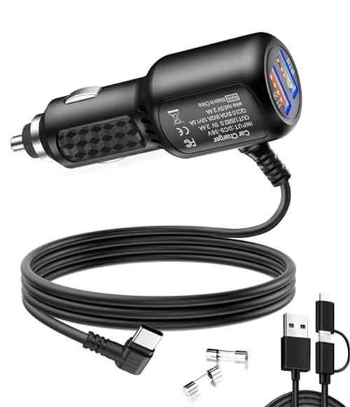 Dash Cam Charger USB C,Type C Dash Cam Power Cord,Dual USB Fast Charger, 11.5ft