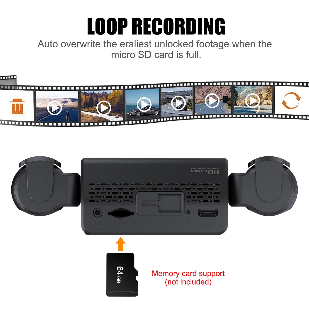 4K Dual Lens Car DVR Camera Dash Cam Front/Rear/Inside Video Recorder G-Sensor