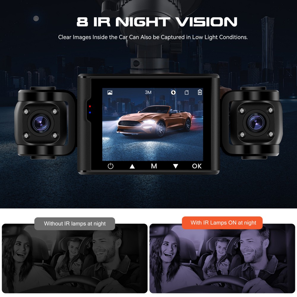 1080P HD 4-Channel Dashcam Car Dash Cam Rear Front Inside Left Right 64G SD Card