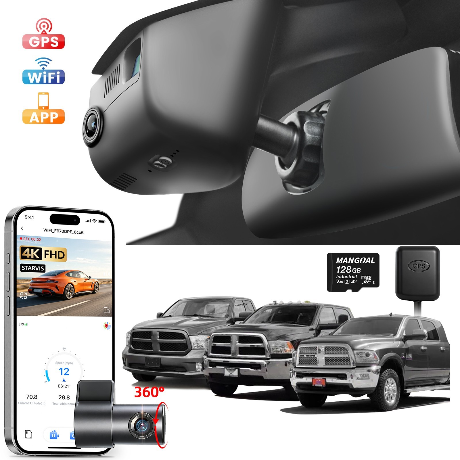 Front 4K & Rear 1080P OEM Dash Cam for Dodge RAM 1500/2500/3500 2013-2018 128GB