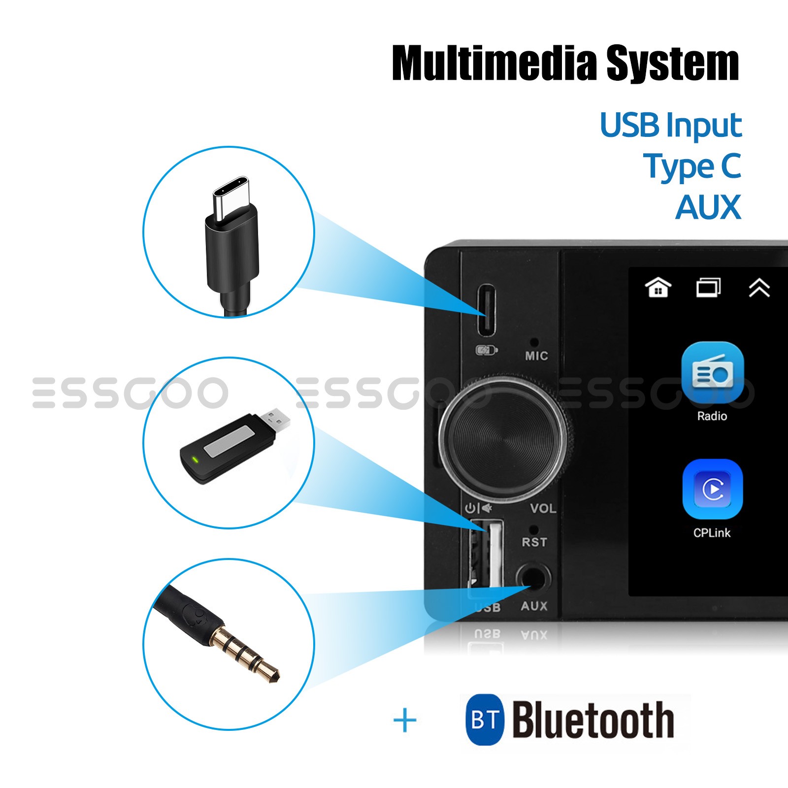 6.36″ Single Din Car Stereo Wireless CarPlay Android Auto Radio MP5 FM Bluetooth