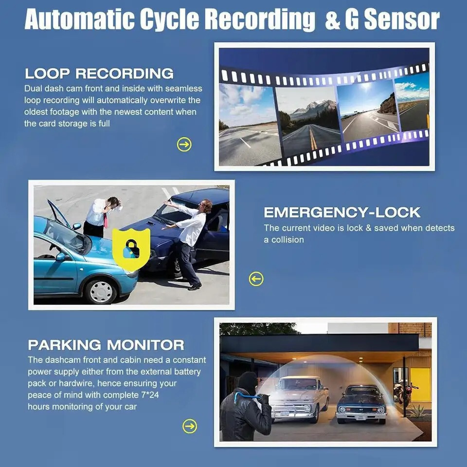 4 Channel WiFi Dash Cam 1080P HD Driving Recorder G-Sensor 3in DVR Rear Camera
