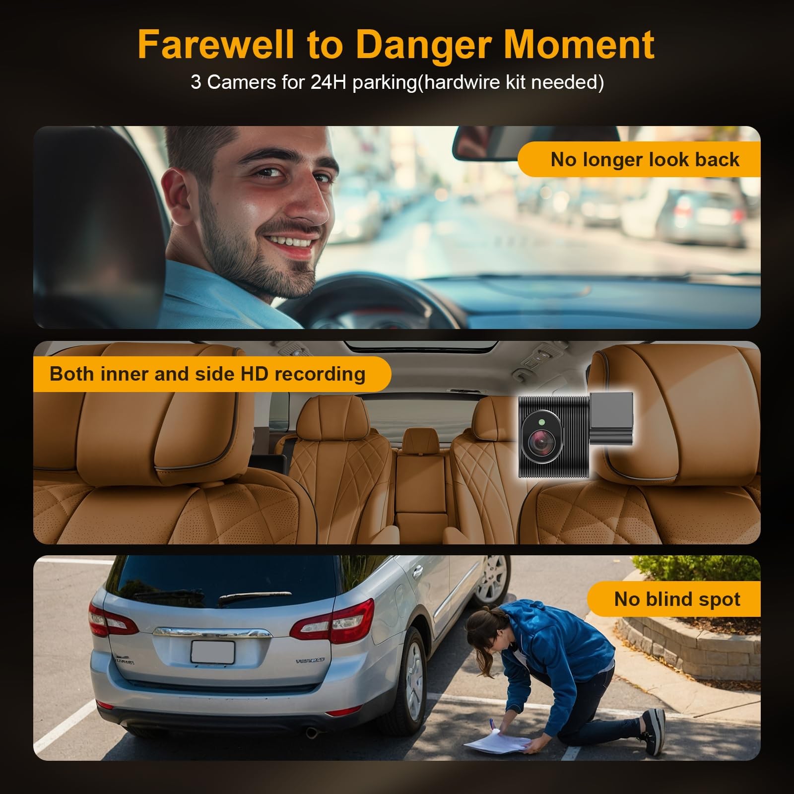 3 Channel Mirror Dash Cam with Front 4K, in-Cabin & Rear 1080P Cameras, Enhan…