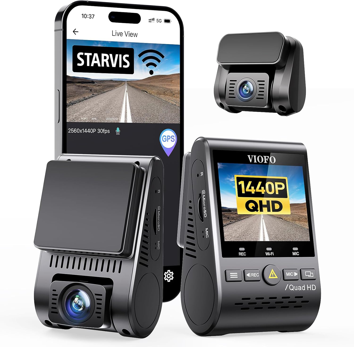 Dual Dash Cam, 2K 1440P 60Fps+1080P 30Fps Front and Rear Dash Camera with Wi-Fi