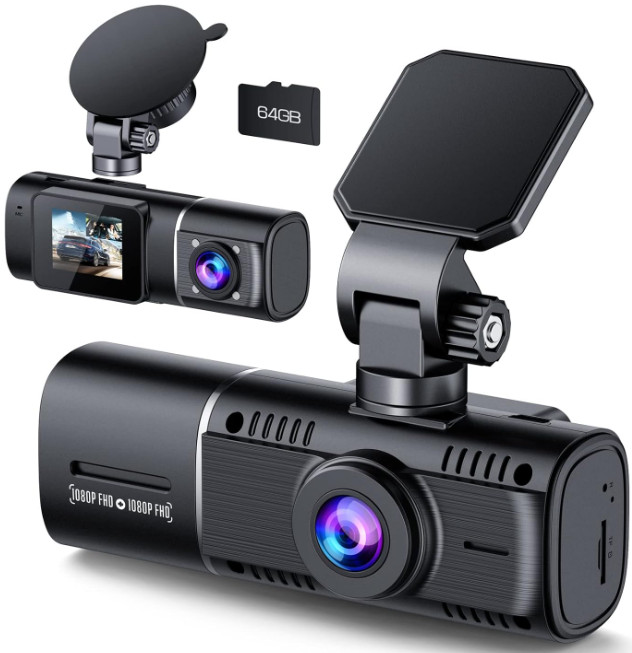 Cámara dual para coche 1080P frontal e interior, visión nocturna IR, 64GB, Nouve