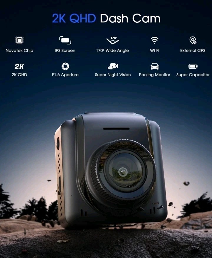 Dash Cam 2K, WiFi Dashcams with APP, External GPS, 1.5” IPS Screen1440P Front