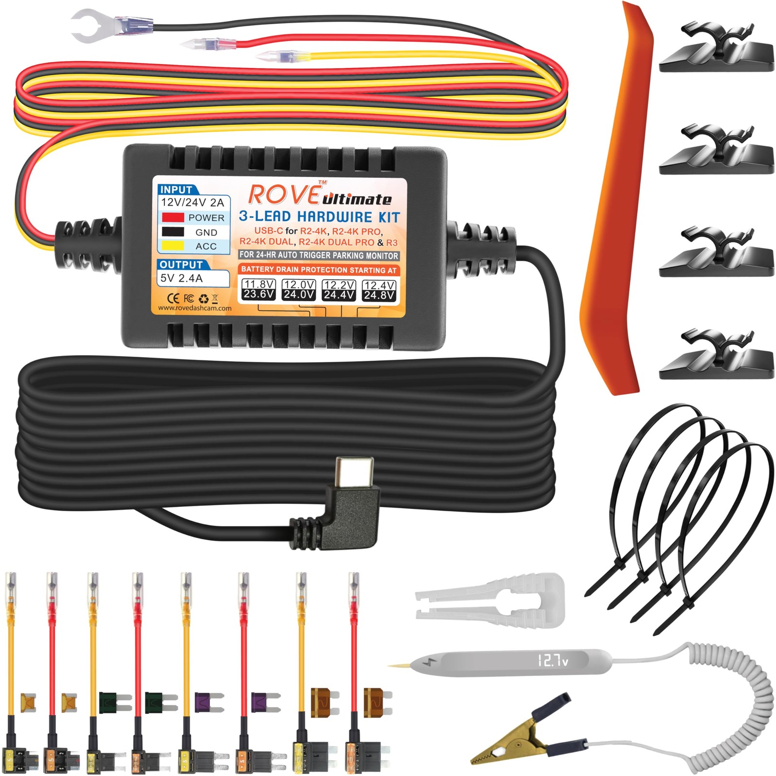 ROVE Ultimate Dash Cam Hardwire Kit with USB C Port for R2-4K R2-4K PRO R2-4K