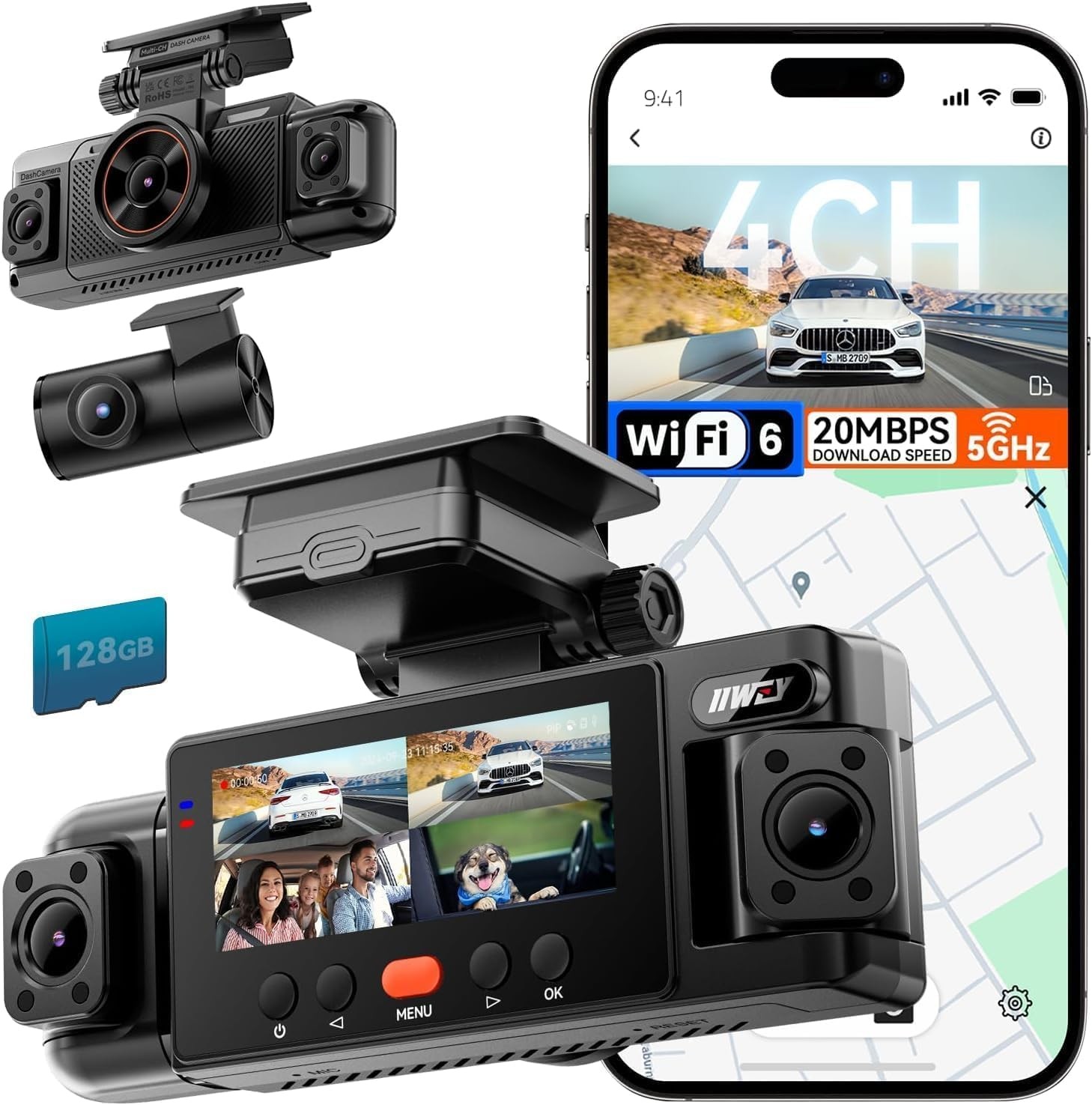 N6 360° Dash Cam 4 Channel 5.8G WiFi-6 with App Free