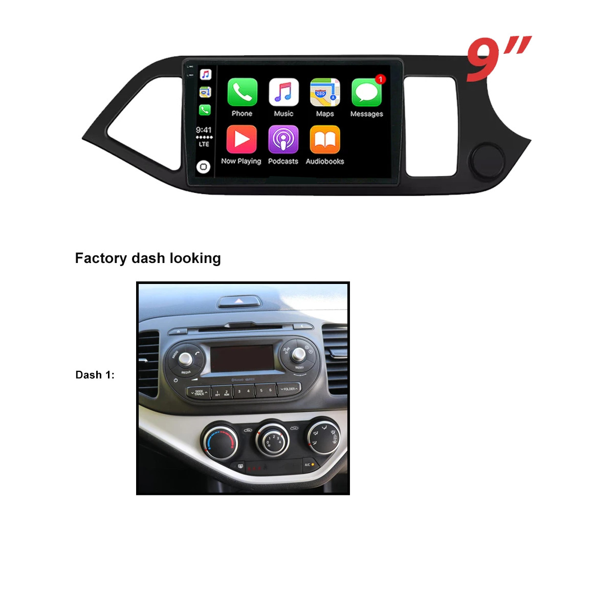 9” Wireless CarPlay Auto 6+128GB Head Unit radio For Kia Picanto 2011-2017