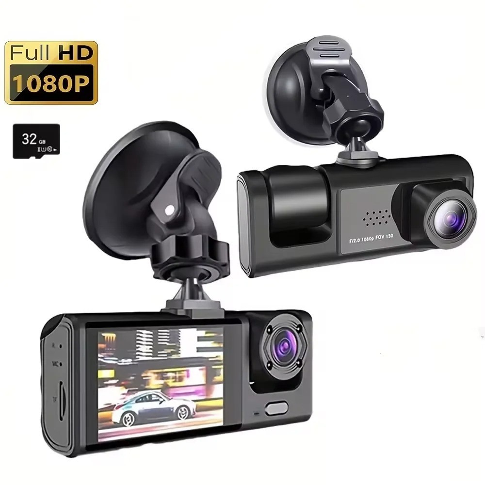 HD 1080P Triple Camera Dash Cam DVR Recorder with Night Vision & Loop Recording