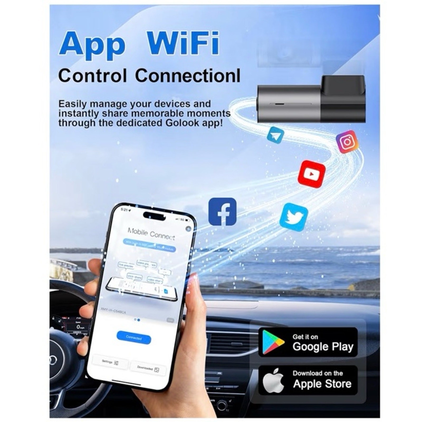 2K 1440P QHD Dash Cam for Cars, 32G TF Card Included, Front Car Camera with Wi-F