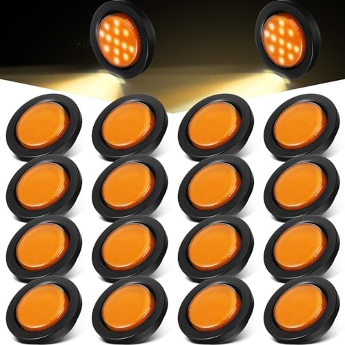 16 Pcs 2.5 Round Clearance Lights 13 LED Front Rear Side Marker Amber